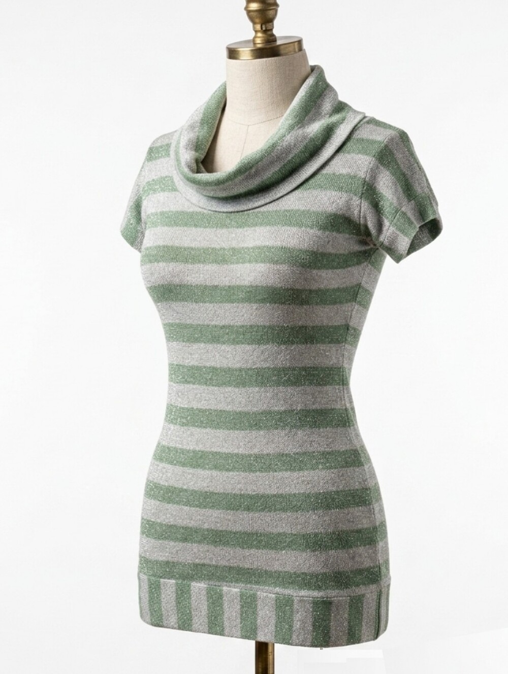 Vintage 90s Metallic Shimmer Cowl Neck Striped Knit Top • MEDIUM